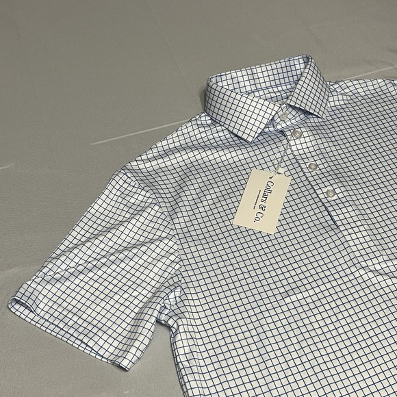 Collars and Co Other - NWT Collars and Co Dress Collar Polo Shirt Mens S Blue White Check Performance